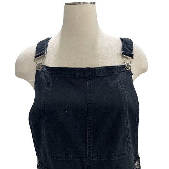 Black Distressed Denim Overalls Womens XL Grunge Y2K Streetwear Casual Retro - Picture 4 of 12